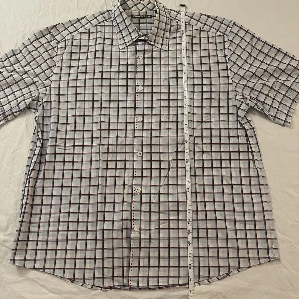 Cubavera Shirt Mens Size XL Plaid Multicolored Button Down Short Sleeve‎ Pockets